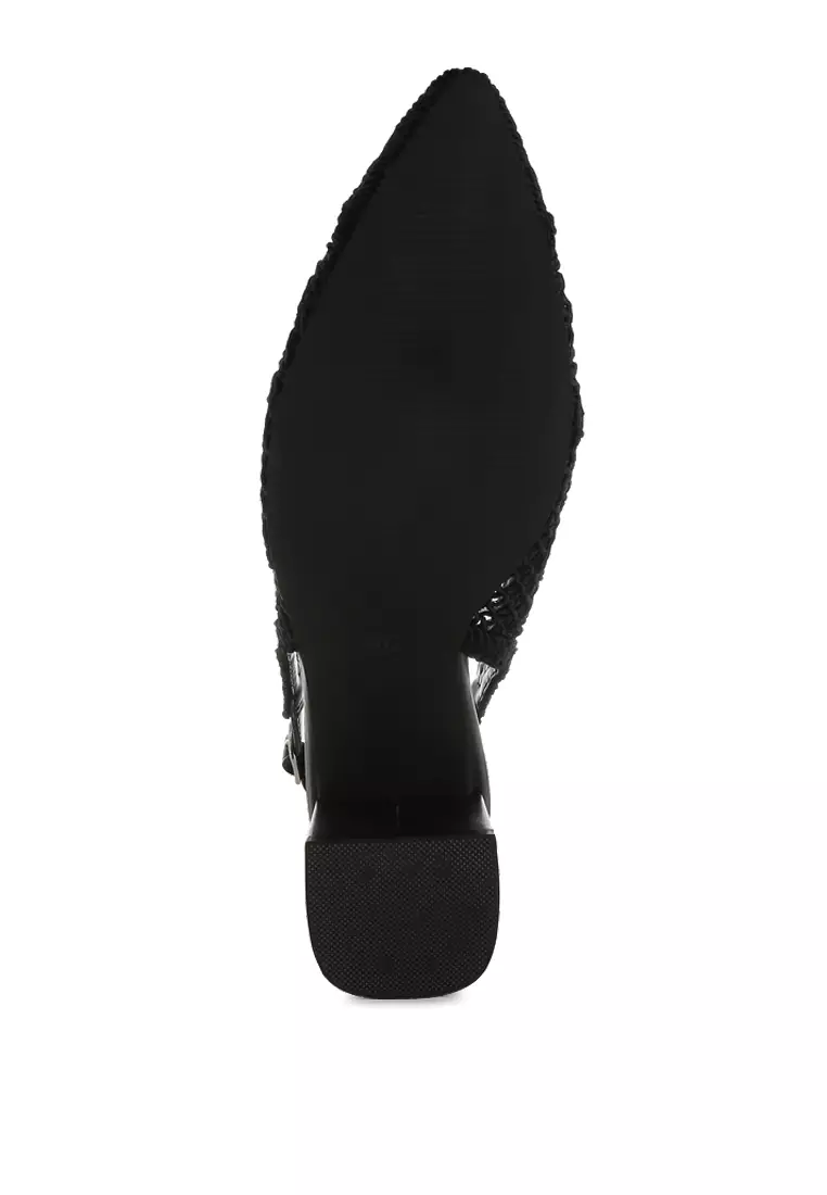 Woven Design Slingback Sandals in Black