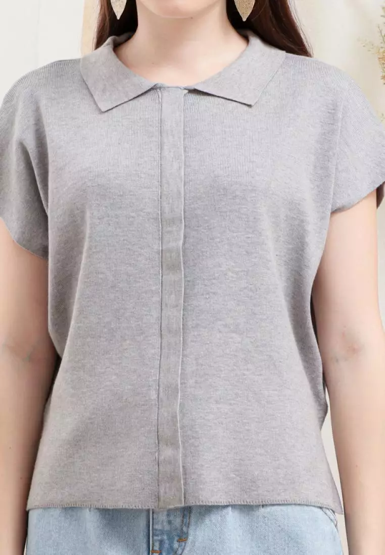 Briela Knit Blouse in Grey