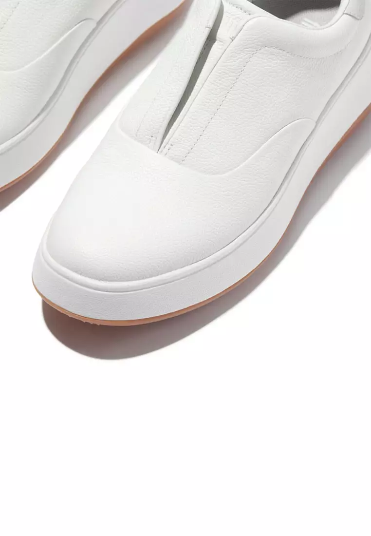 F-MODE Women's Tumbled-Leather Laceless Sneakers - Urban White (E5G-194)