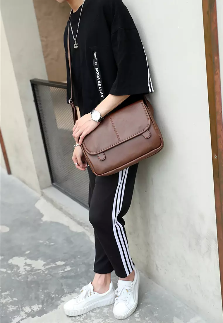 Buy Lara Men s Plain Magnetic Button Flap Zipper Messenger Sling