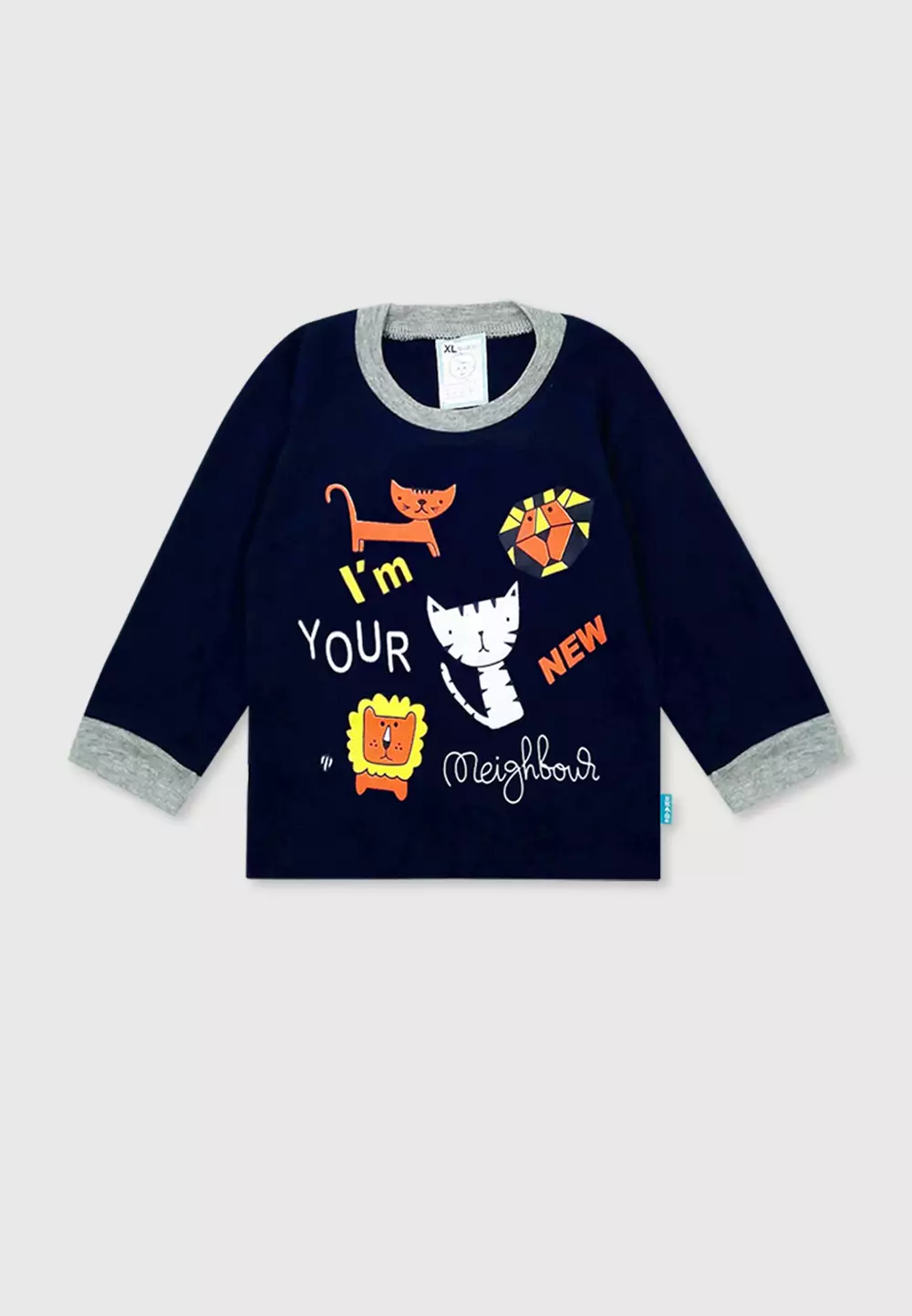 Wakakids Setelan Bayi Baju Lengan Panjang Anak Usia 12 Bulan Hingga 18 Bulan Set Piyama Baju Tidur Motif Cat Meow 3326 Navy