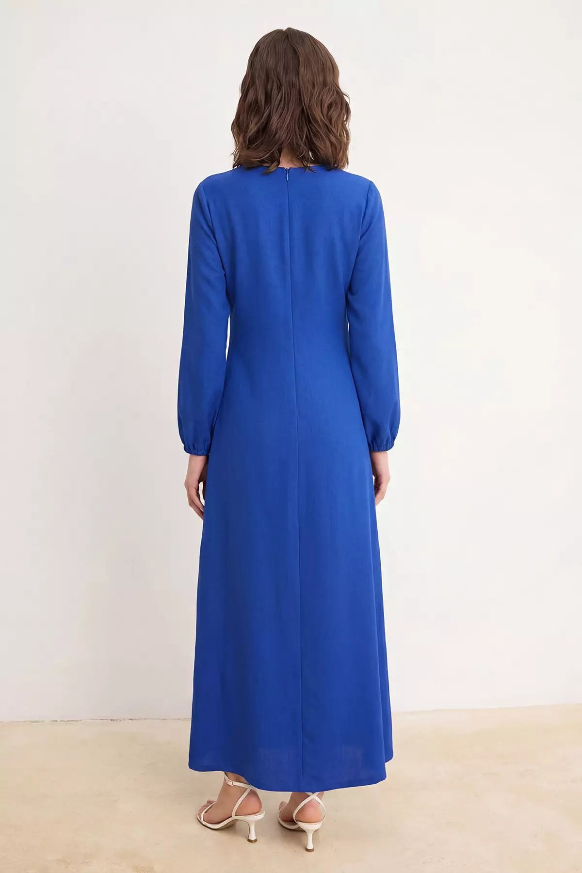 Saks Unlined Linen Look Hijab Dress With Tie Detail Tctss25Eb00129