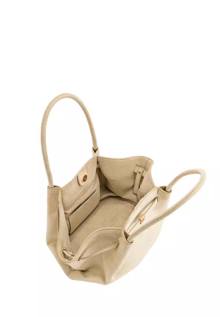 Hana Medium Faux Suede Tote Bag - Off White