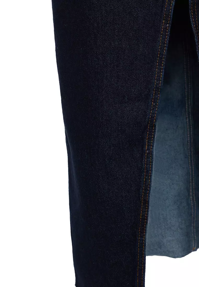 Dark Blue More Sustainable Slit Maxi Denim Skirt TWOSS23ET00290