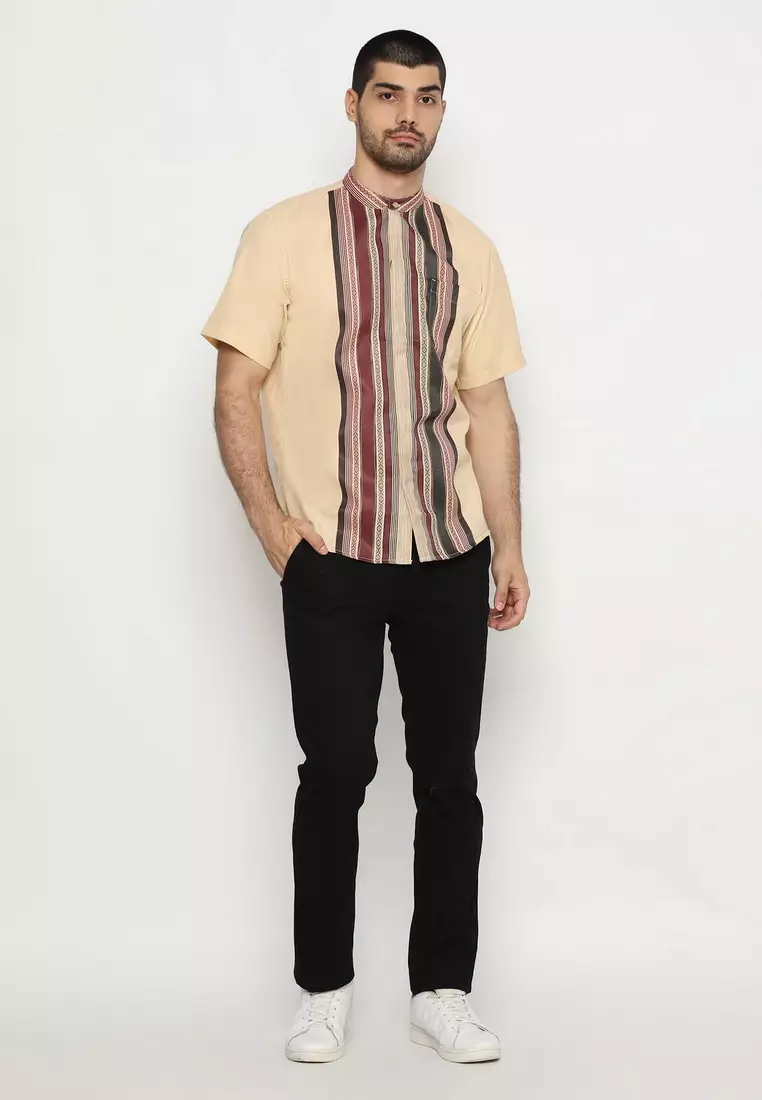 POLICE Kemeja Koko Border Cream Regular Fit Pria