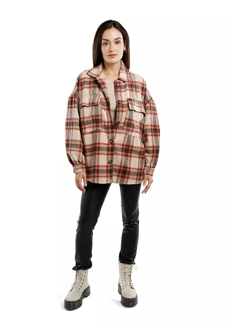Red Oversized Flannel Plaid Shirt