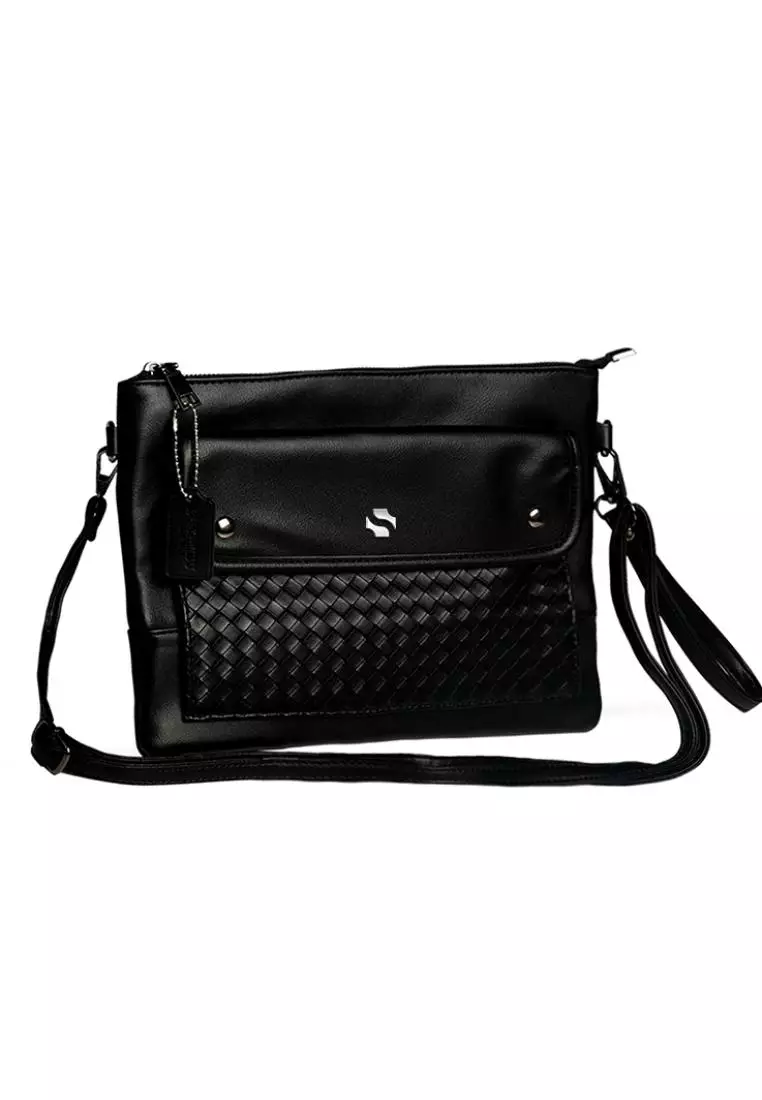 Buy SHIGETSU Hategaya Black Woven Leather Sling Bag For Men Crossbody ...