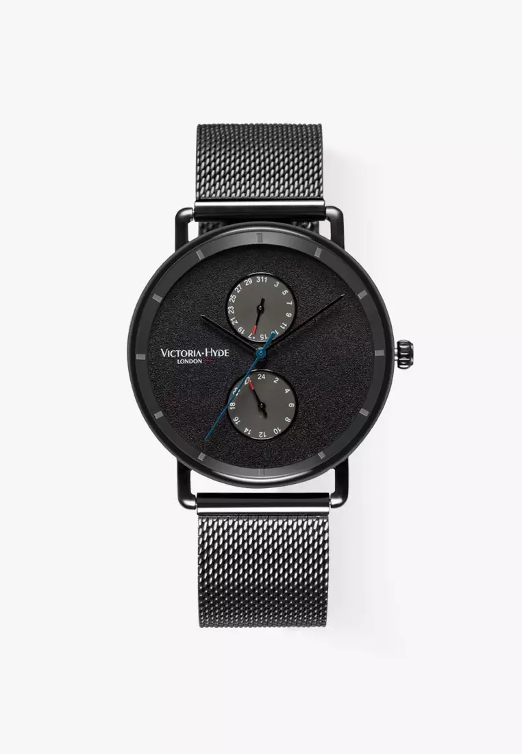 Men's Watch 40mm Grange Hill Date Black Stainless steel mesh band  And Case- Black