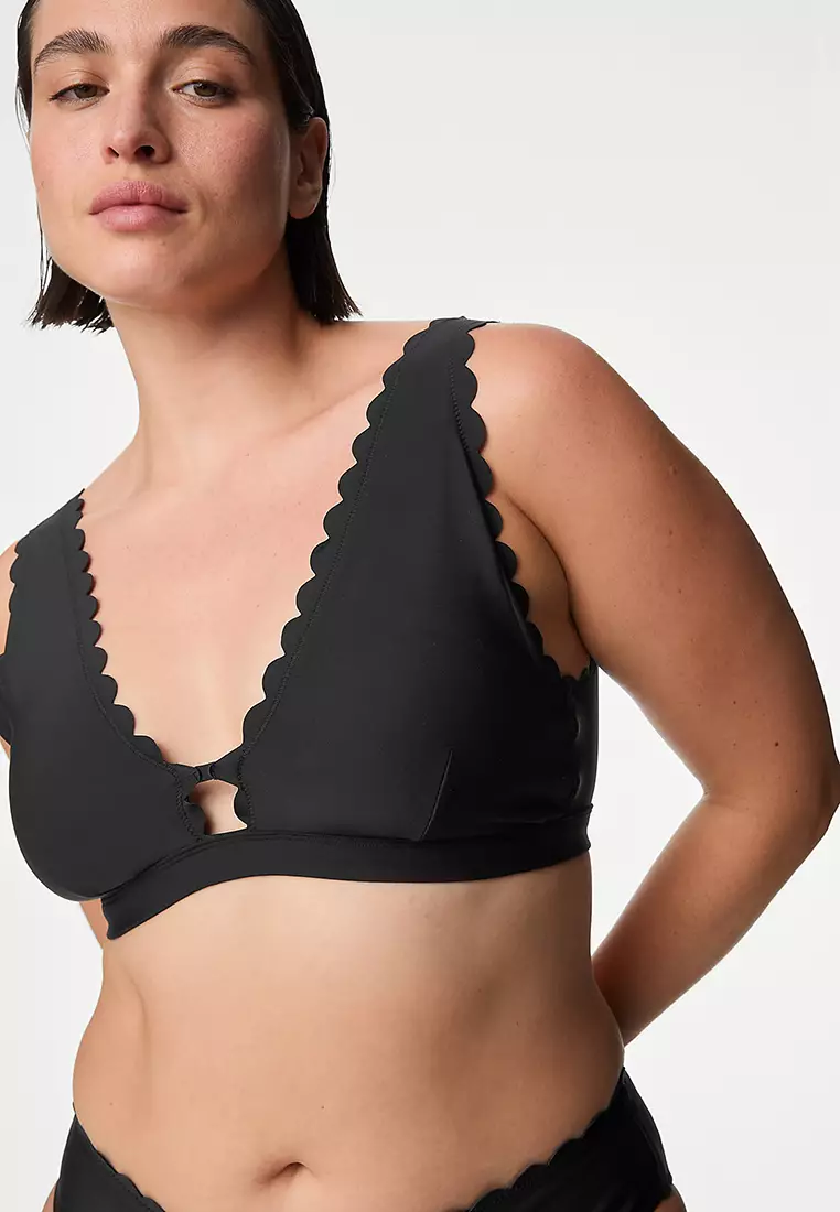 Neoprene Padded Scallop Plunge Bikini Top