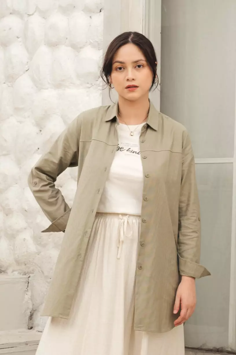 C2 Fairis Green Casual Maxi Shirt Wanita
