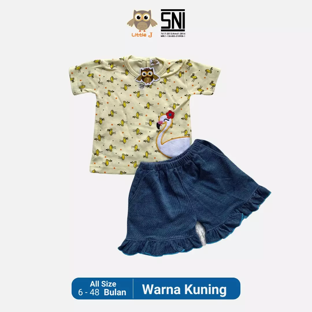 Little J Setelan Baju Anak Cewek Oblong Lengan Pendek Kaos Polos Set Celana Motif Usia 6 Bulan Hingga 48 Bulan