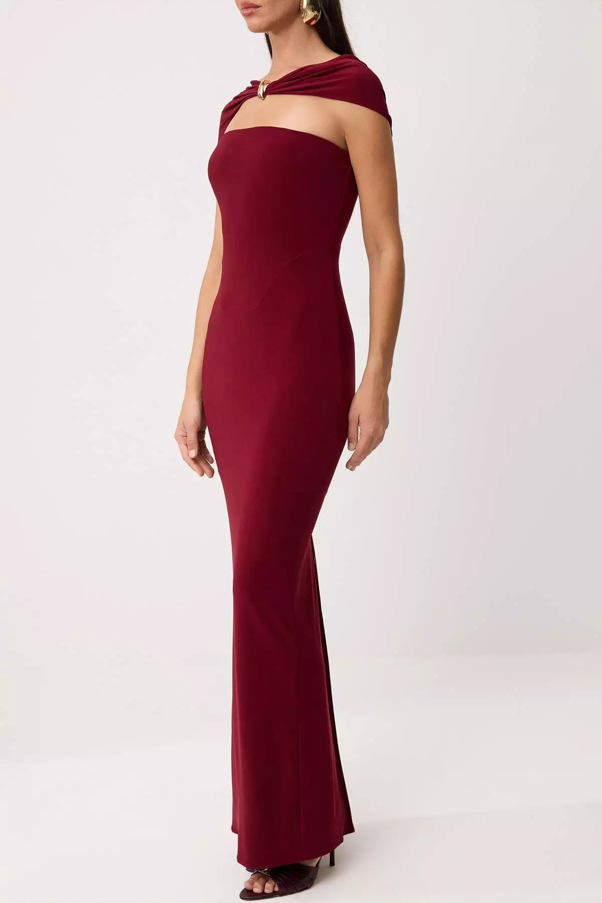 Burgundy Plain Woven Sandy Maxi Evening Dress & Graduation Dress