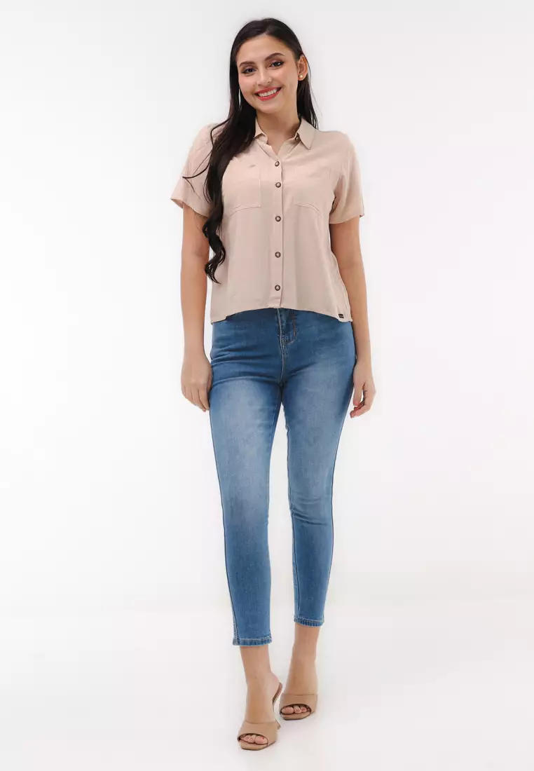 Soft Linen Woven Short Sleeves Blouse