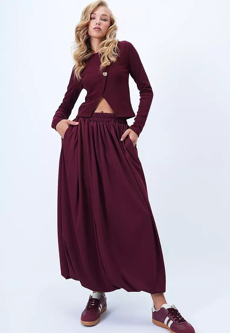 Pockets Detail Midi Bubble Skirt