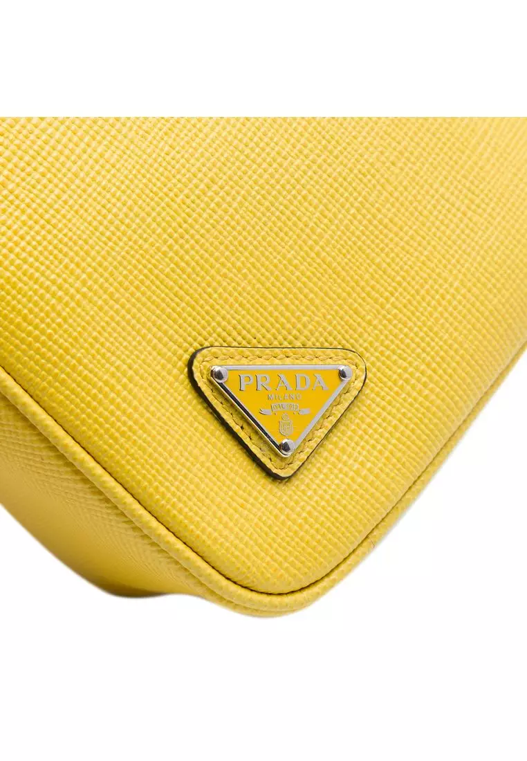 Pre-Loved Prada Saffiano Logo Embossed Triangle Wristlet Pouch
