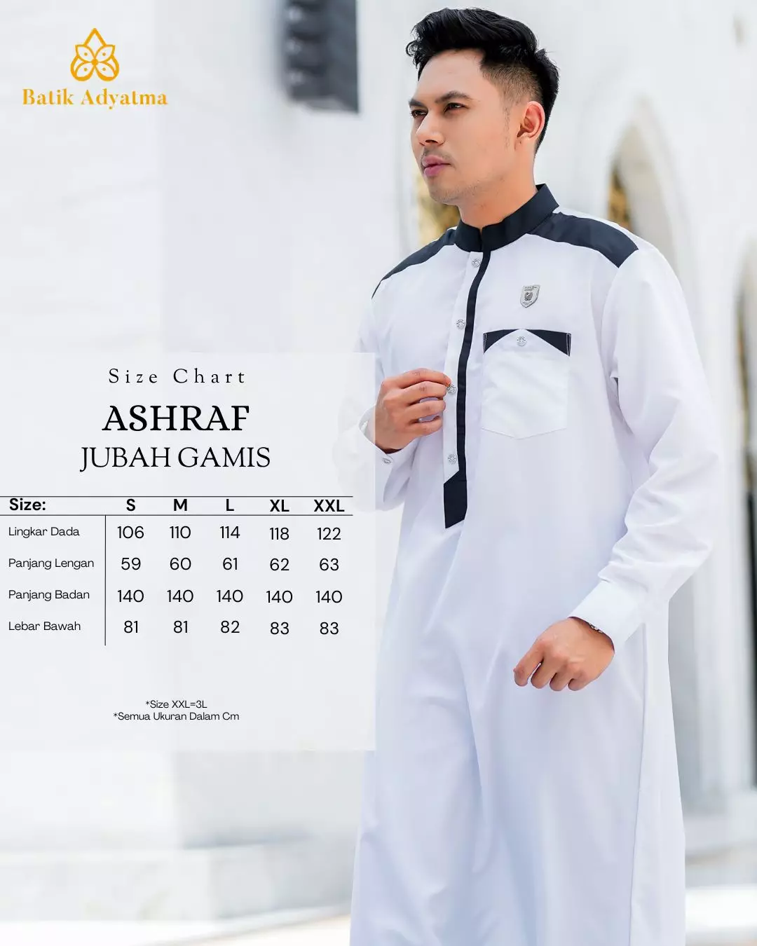 Koko Jubah Gamis Pria  Ashraf White Regular Fit