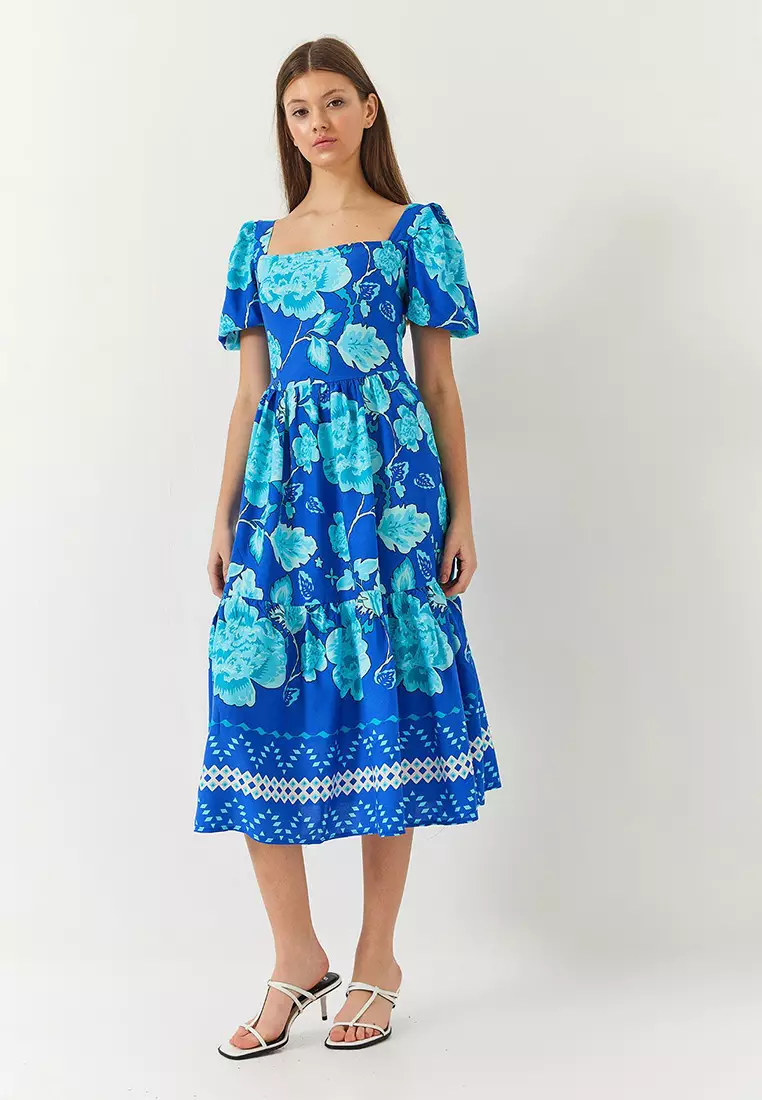 Women's Watermelon Sleeve Square Neck Patterned Tericotone Dress 60261412