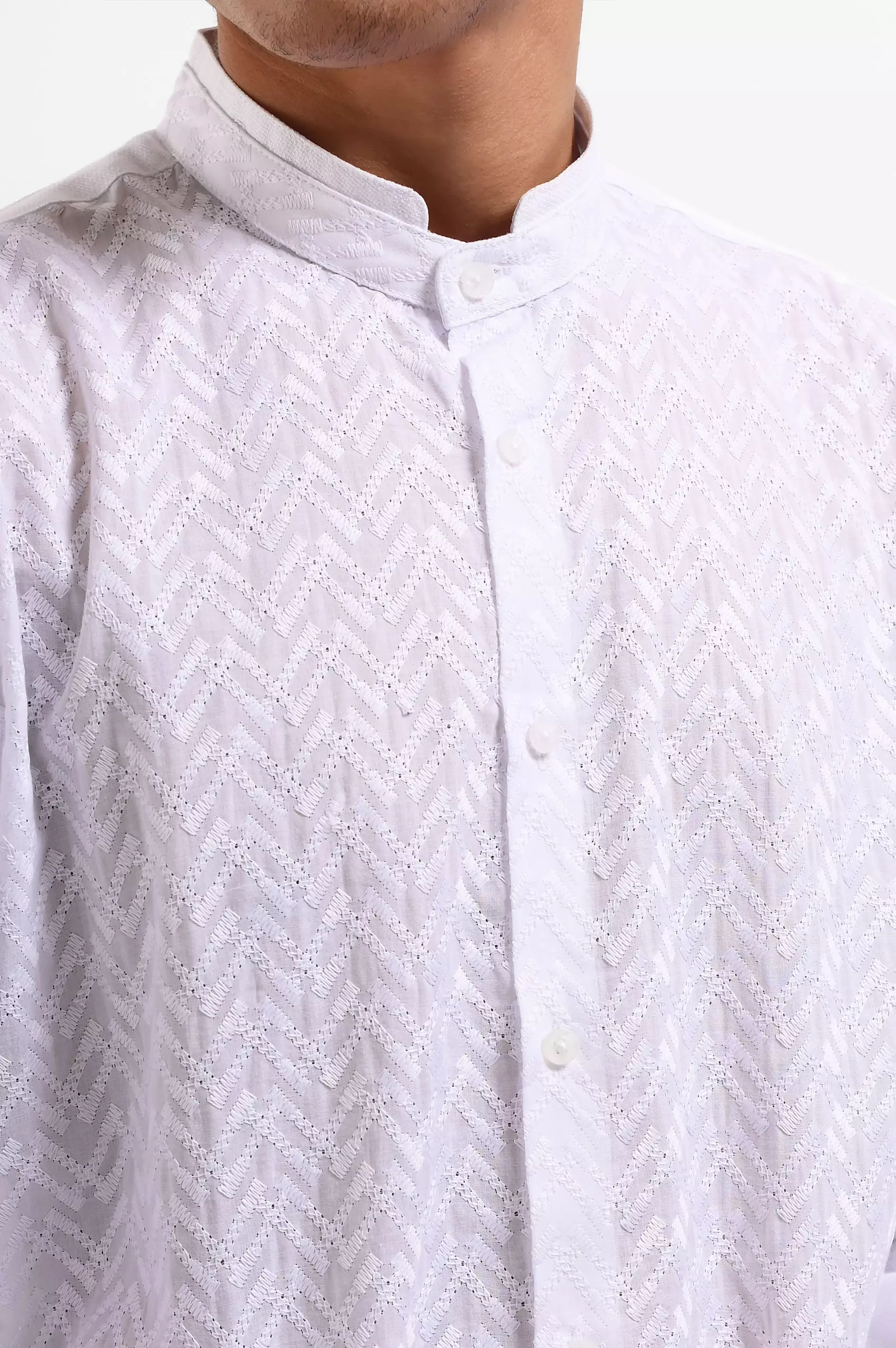 MANZONE Kemeja Koko Lengan Panjang Pria NAUZAN - WHITE