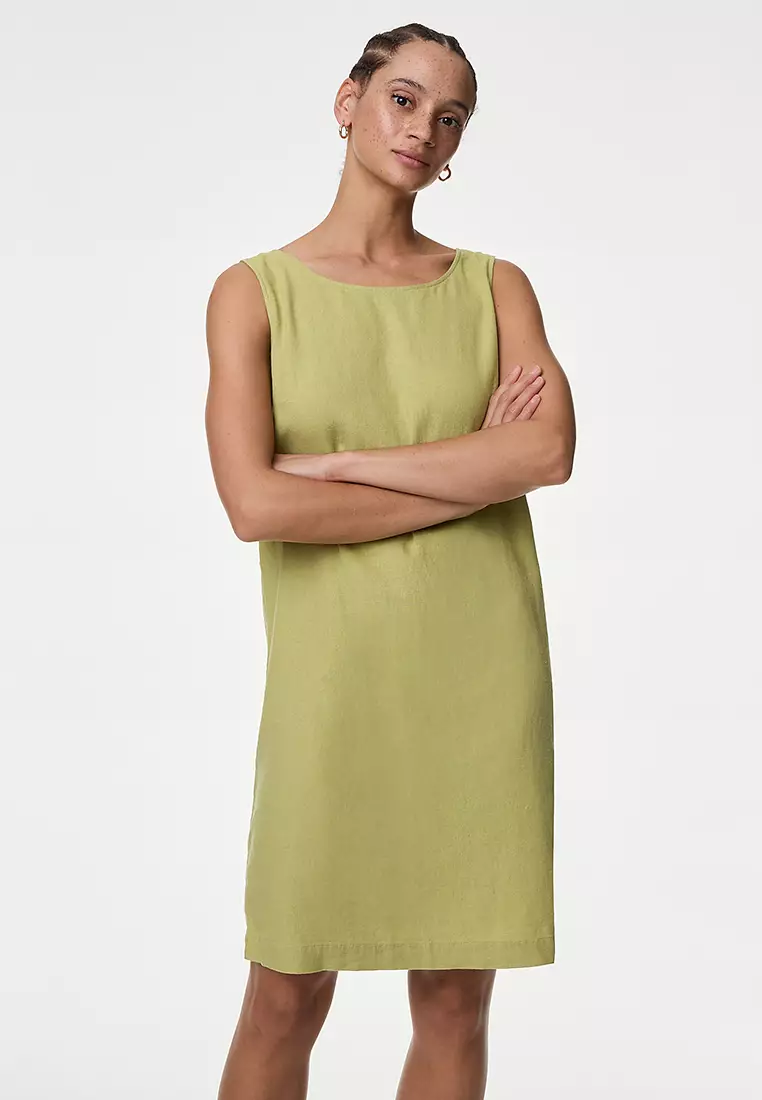 Linen Rich Knee Length Shift Dress