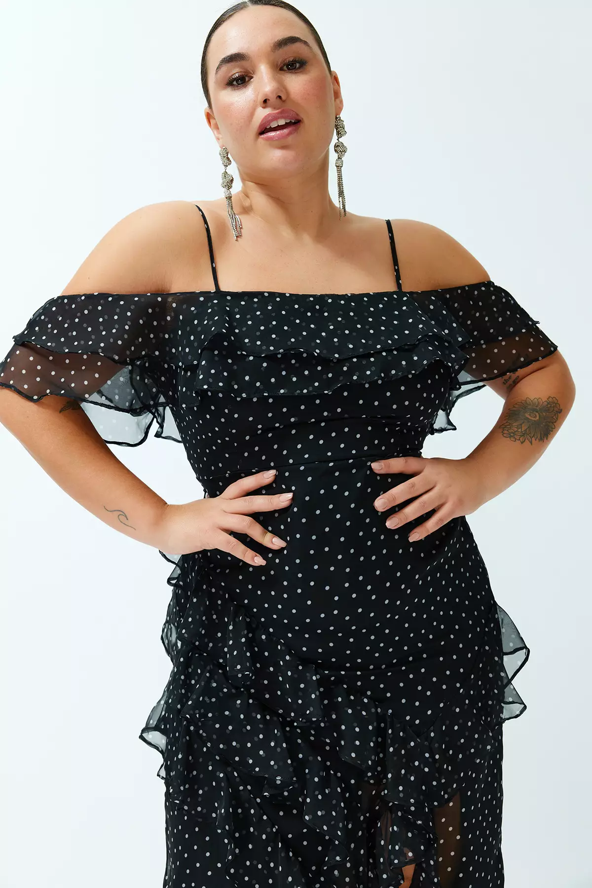 Plus Size Polka Dot Ruffle Dress