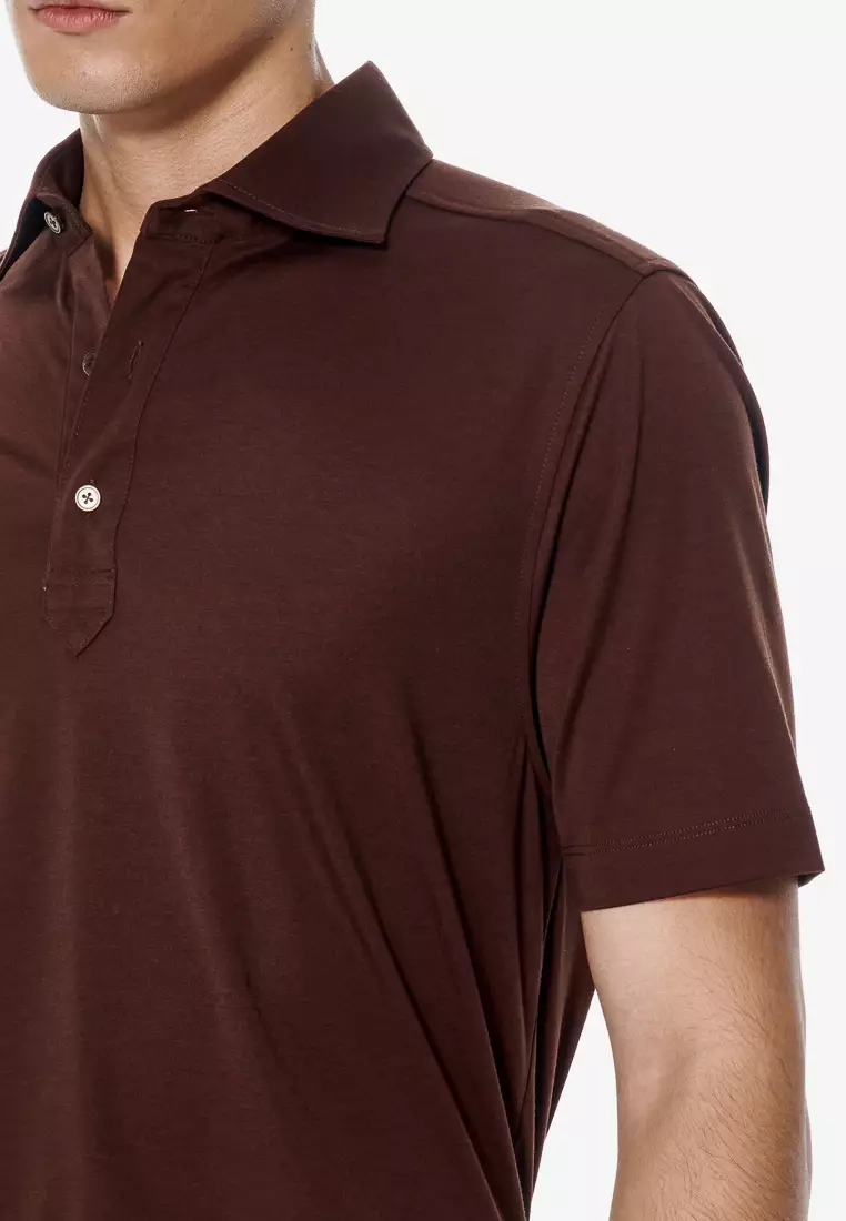 焦糖棕八字領POLO衫