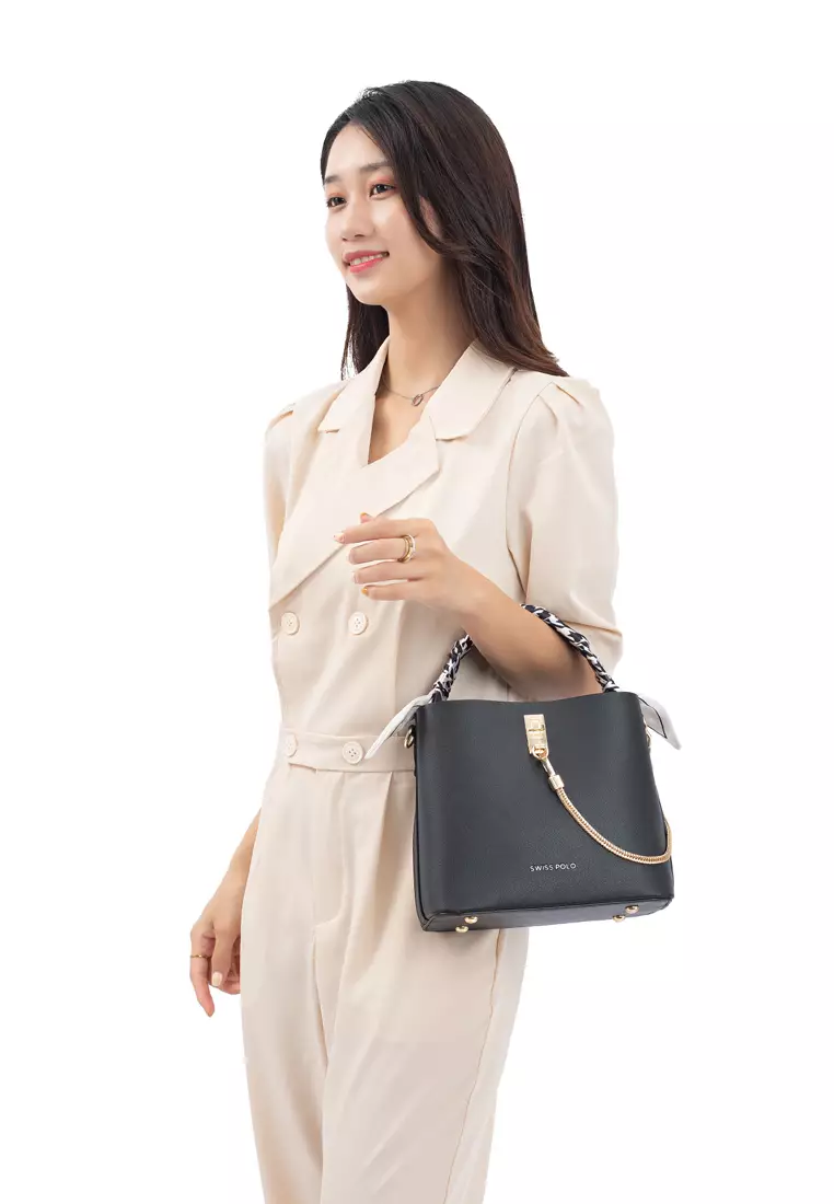 Women's Chain Top Handle Bag / Sling Bag / Crossbody Bag / Shoulder Bag - Black