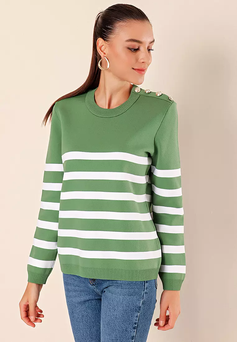 Button Detail Striped Sweater