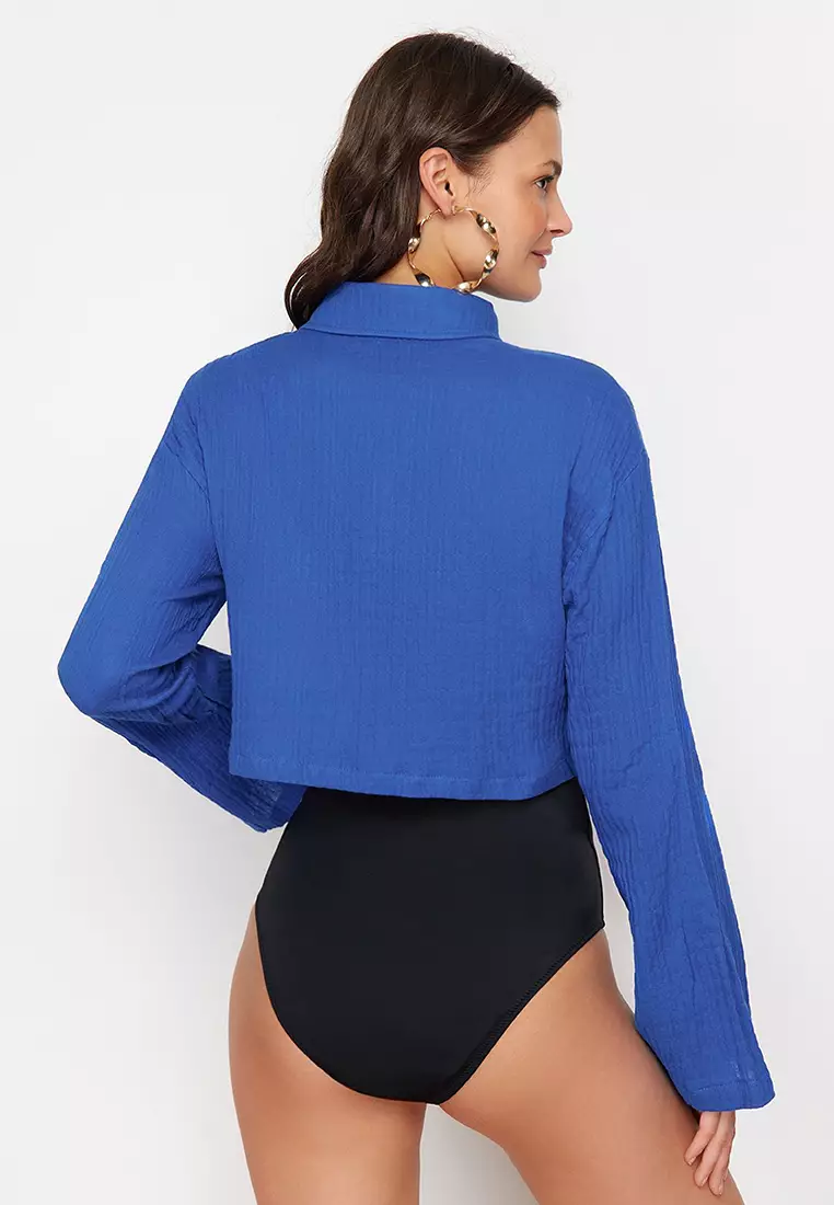 Saks Woven Muslin 100% Cotton Beach Shirt TBESS24GO00011