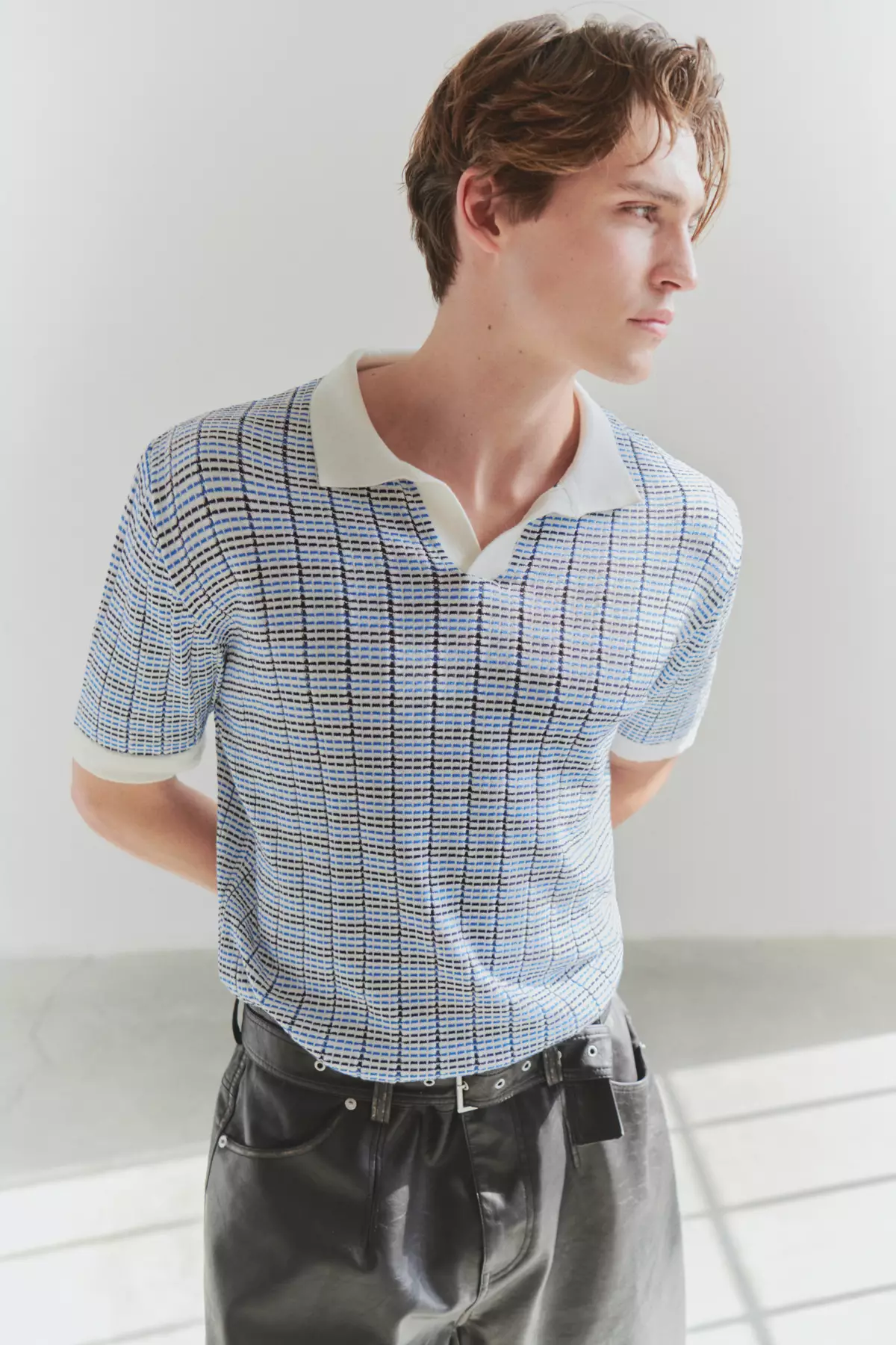 Checked Textured Knitwear Polo Shirt