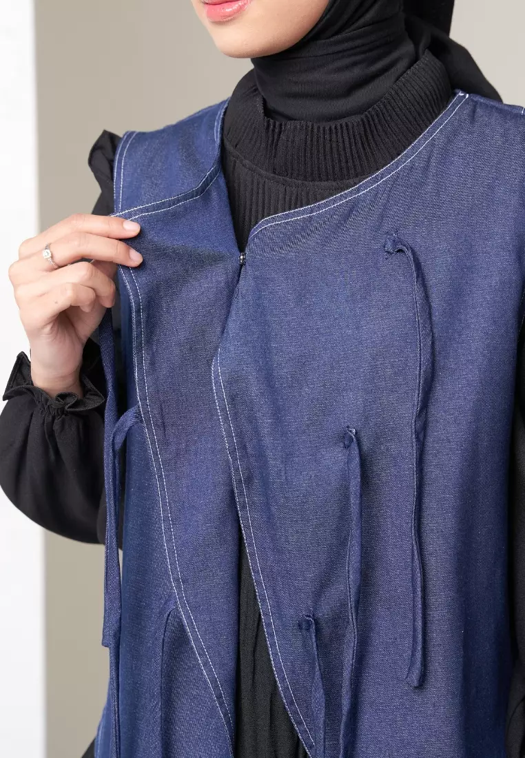 Selline Ribbon Vest - Blue Denim