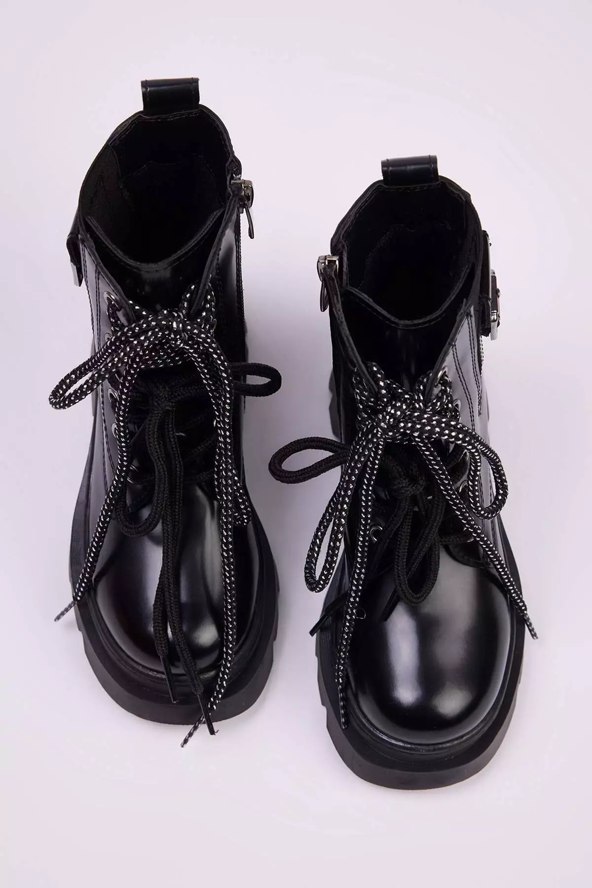 Black Zipper Detailed Double Color Laced Big Girls Kids Boots Takaw26Bo00011