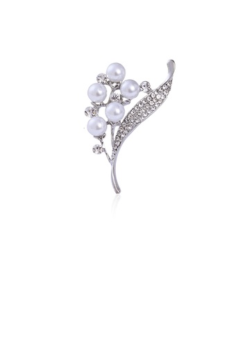Glamorousky white Fashion and Elegant Floral Imitation Pearl Brooch with Cubic Zirconia 4E2EEACD9202F6GS_1