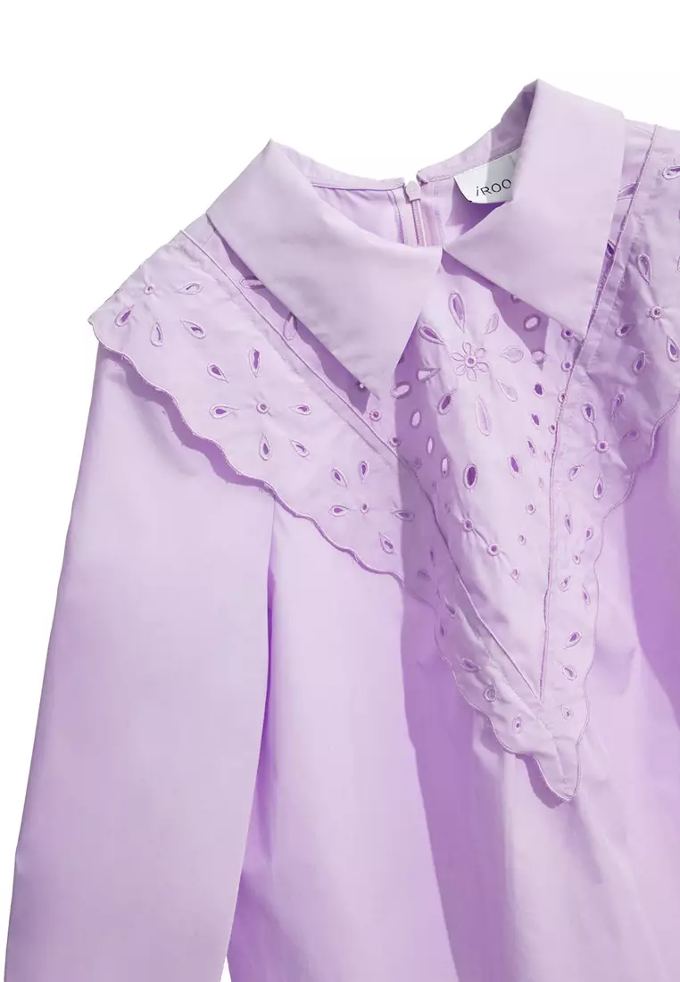 Hollow Out Detail Purple Blouse