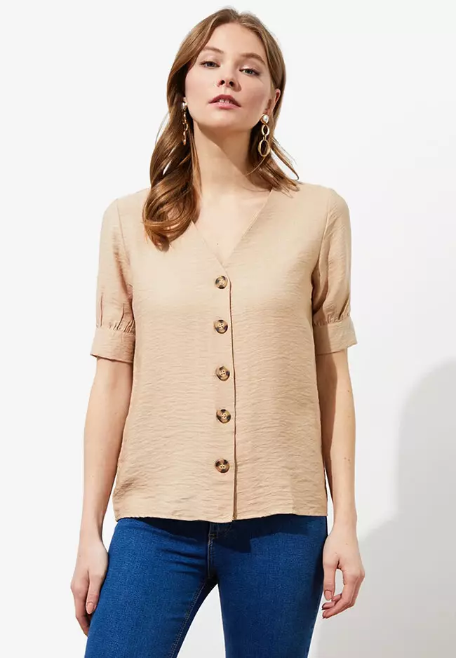 Buy Trendyol Camel Button Detailed Shirt 2024 Online ZALORA Philippines