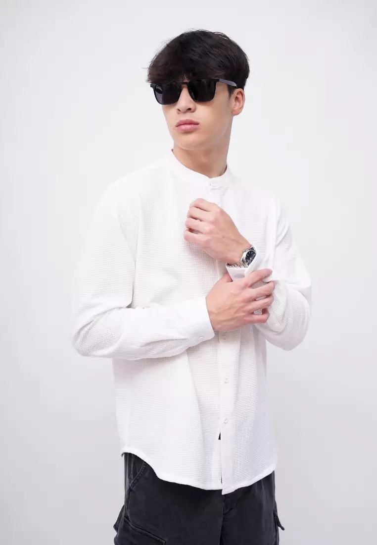 Ryusei Kemeja Kerah Koko Lengan Panjang Ultra Waffle White