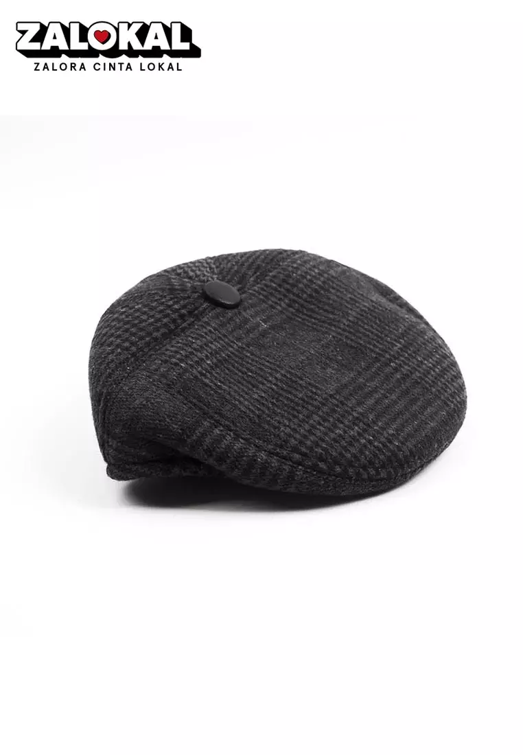 Houseofcuff Topi Painter Baret Hat Flatcap Button Line Black