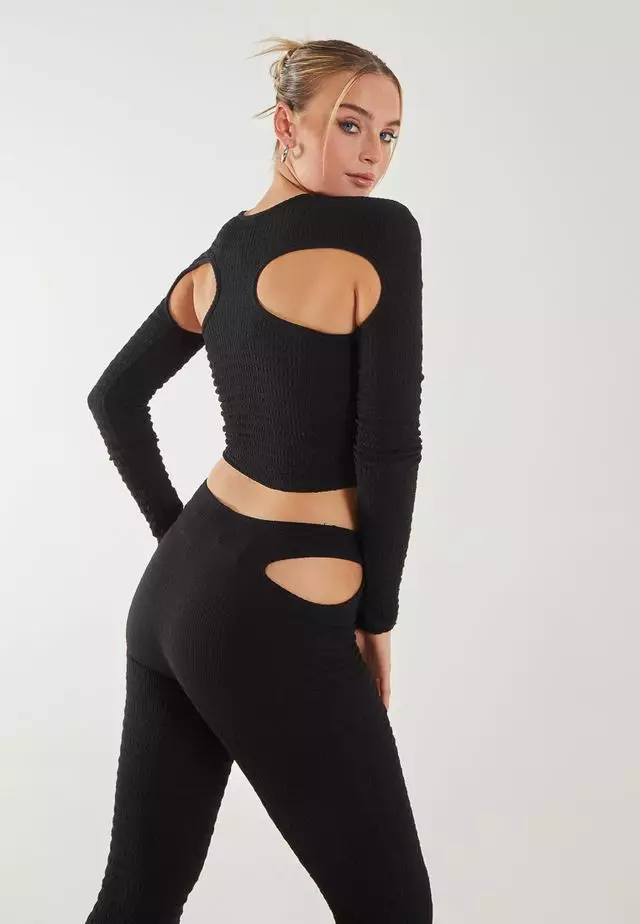 Pink Vanilla Black  Popcorn Scoop Racer Long Sleeve Top