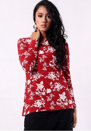 LATEEFAH maroon floral t-shirt with zipper on the back