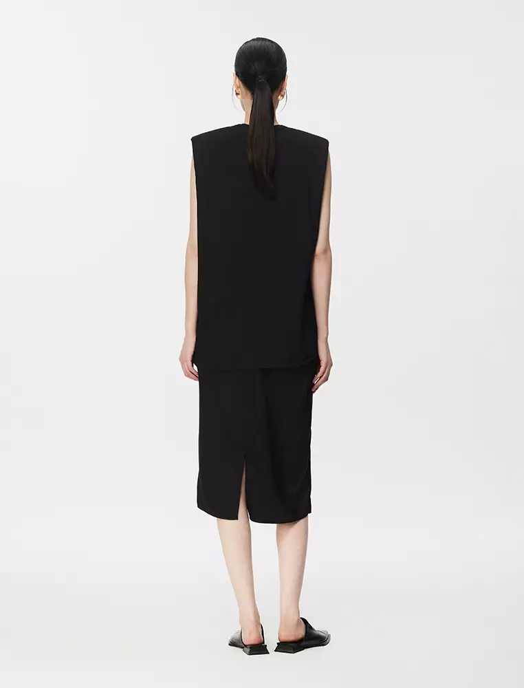 短款拼接無袖連衣裙