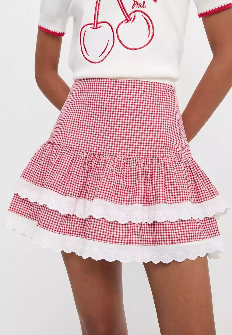 Gingham Tiered Mini Skirt