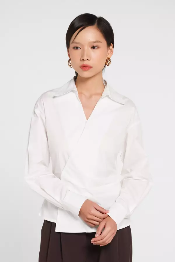 MINIMAL - Raline Blus Wrap Lengan Panjang - White Colour White