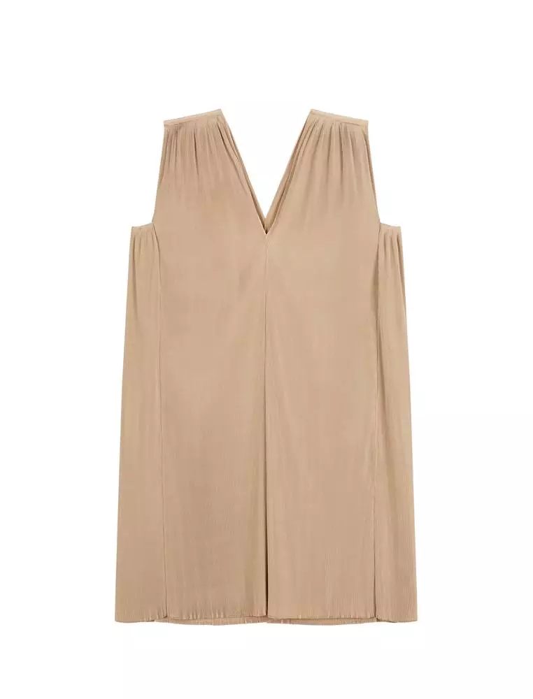 A-Line Pleated Sleeveless Dress