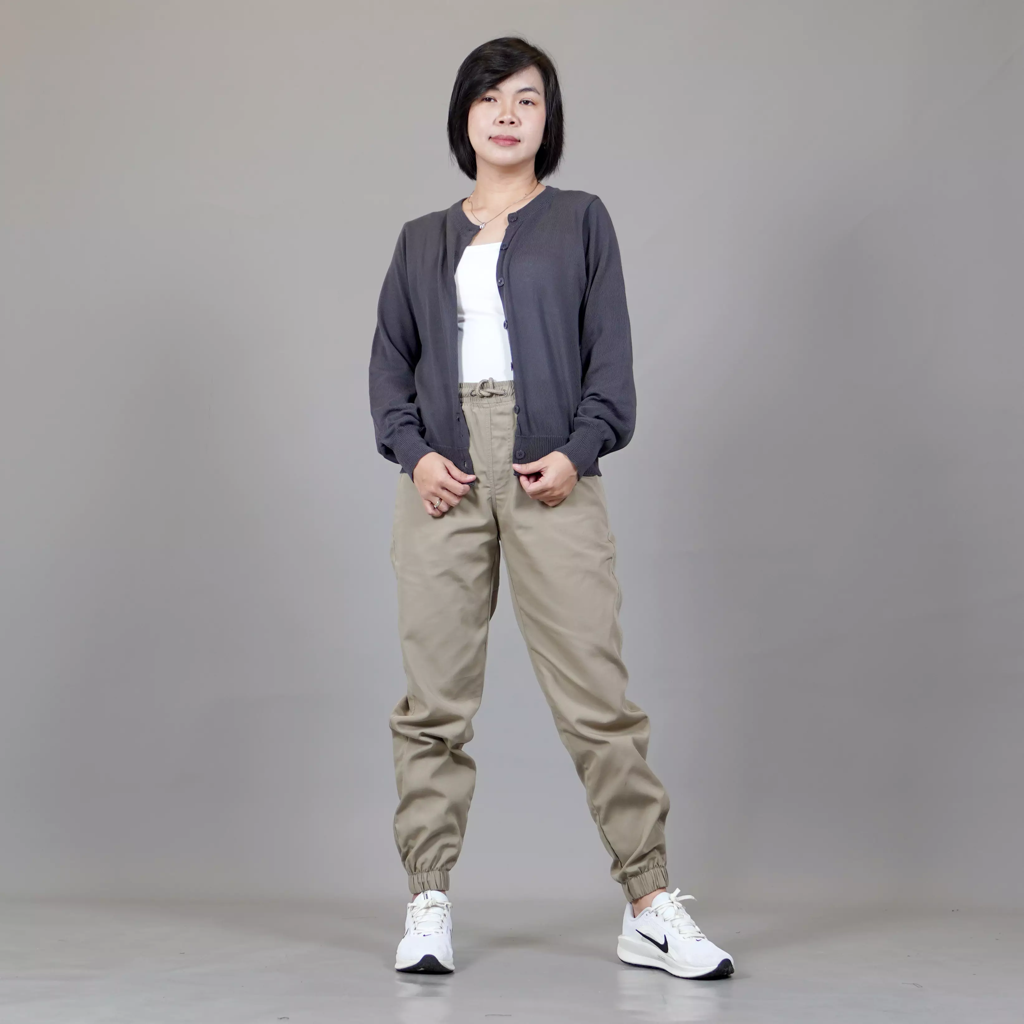  SANDRA Knit Cardigan O Neck Kardigan Rajut Wanita Leher O - ABU TUA