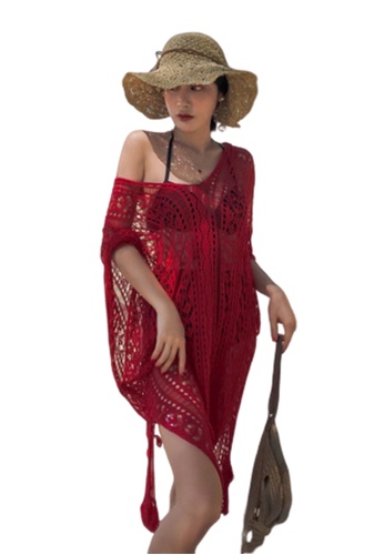LYCKA red BC1034 Lady Beachwear Long Breezy Beach Cover-up Red B30E9USA7A0547GS_1
