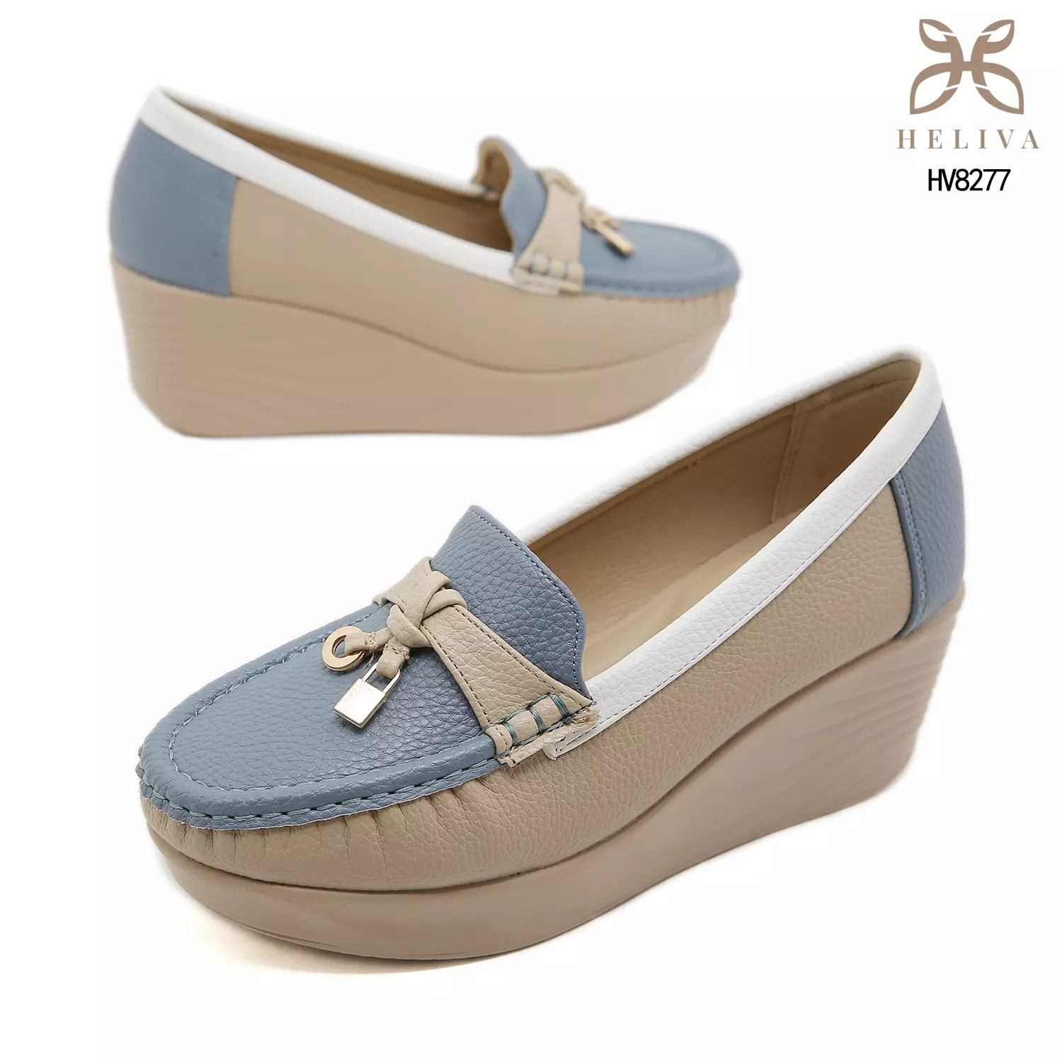 HELIVA AURETTA Premium Colorblock Tassel Wedge Loafers for Women HV8277