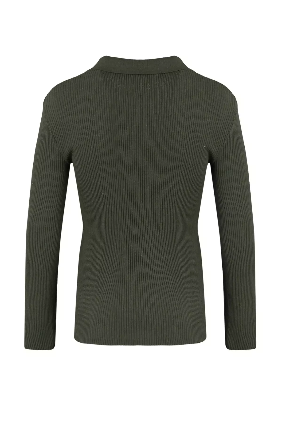 Slim Fit Buttoned Polo Neck Corduroy Knitted Sweater