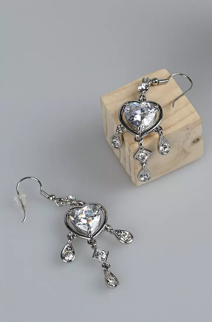 Elegant Heart Shape Earrings with Silver Austrian Element Crystals and CZ