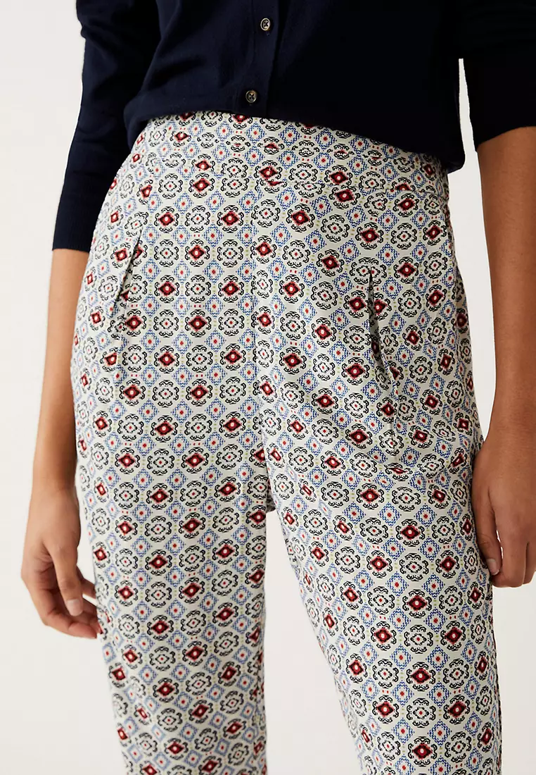 Printed Pleat Front Tapered Trousers