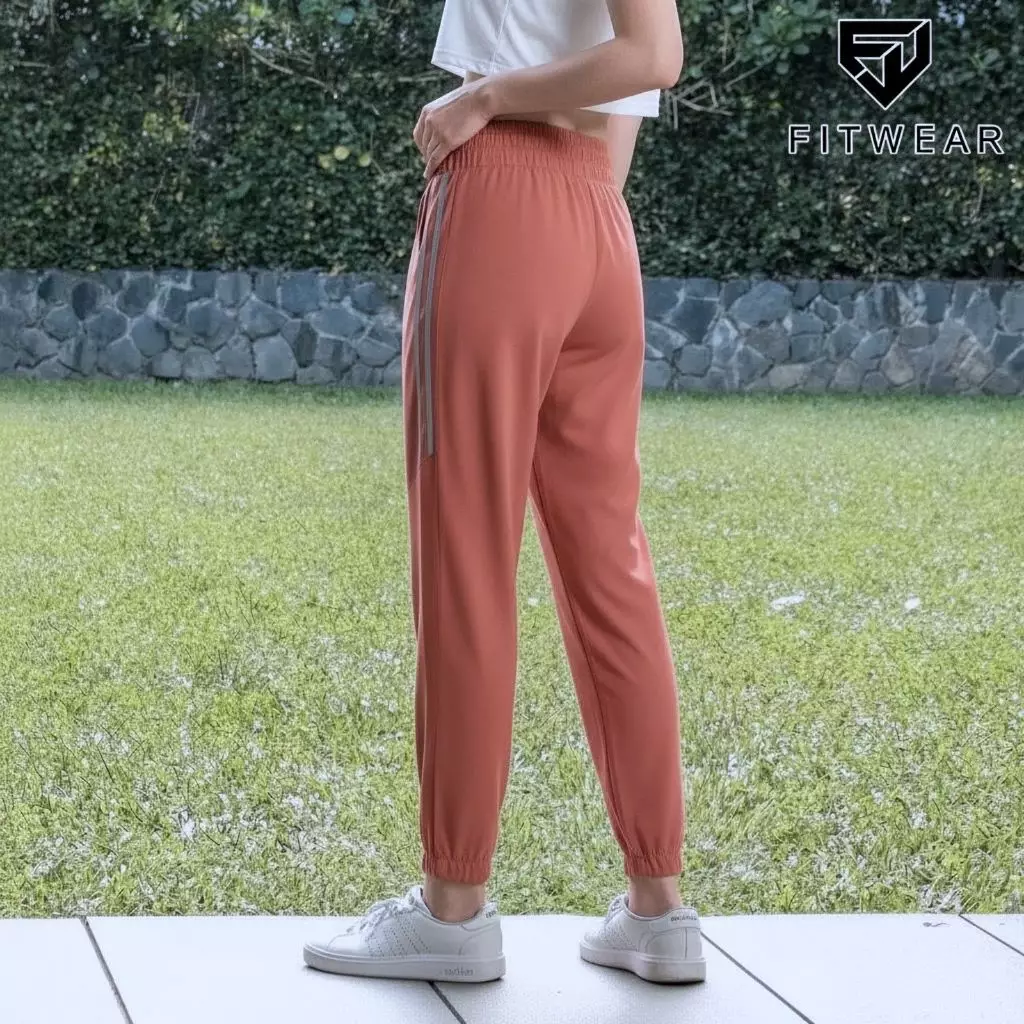 Fitwear Jogger Olahraga Wanita AISHA 2 STRIPE POCKET DRYFIT OVERSIZE - SALMON PINK