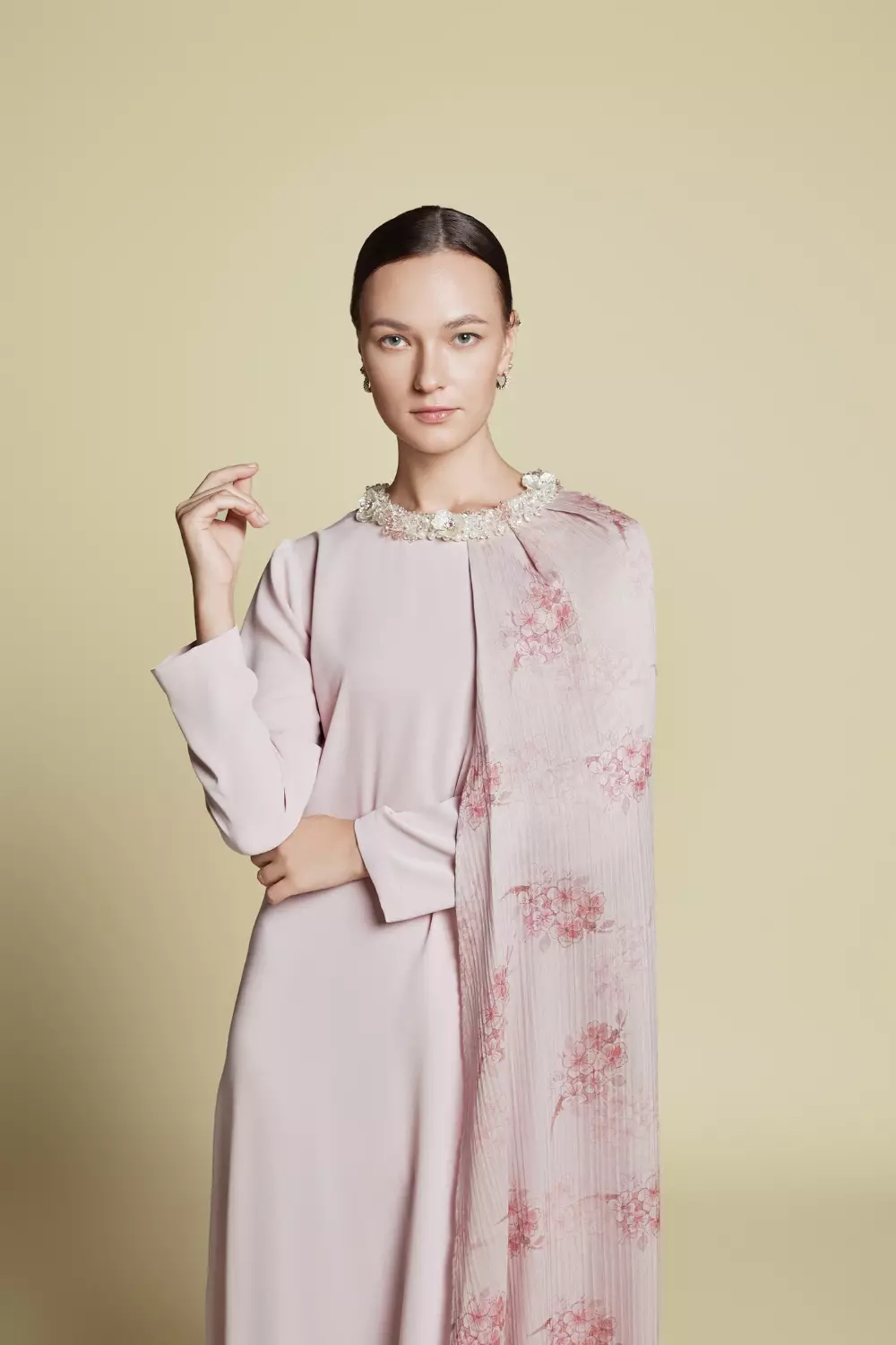 Demure Signature - Asymmetrical Side Cape Kaftan in Silk Baby Pink - Dress